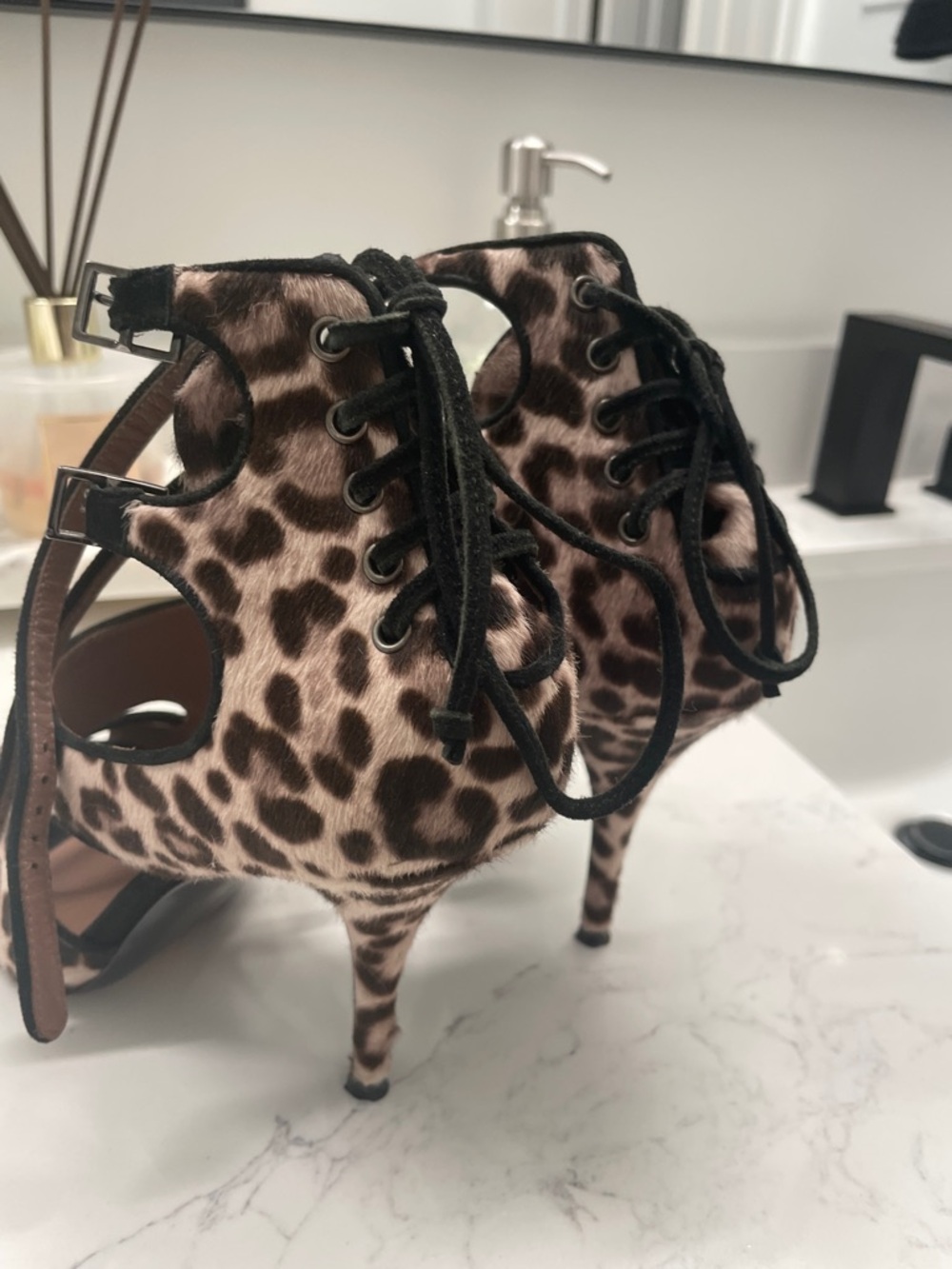 Tabitha Simmons Leopard-Print Double-Strap Peep-Toe Heel - Brown/Black - Picture 5 of 7
